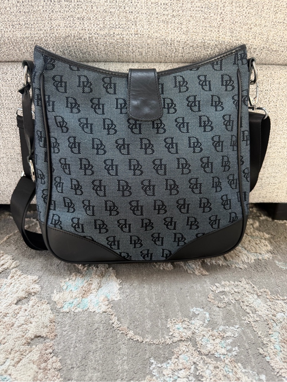 Dooney & Bourke Blue and Black Logo Messenger Bag - Picture 1 of 8